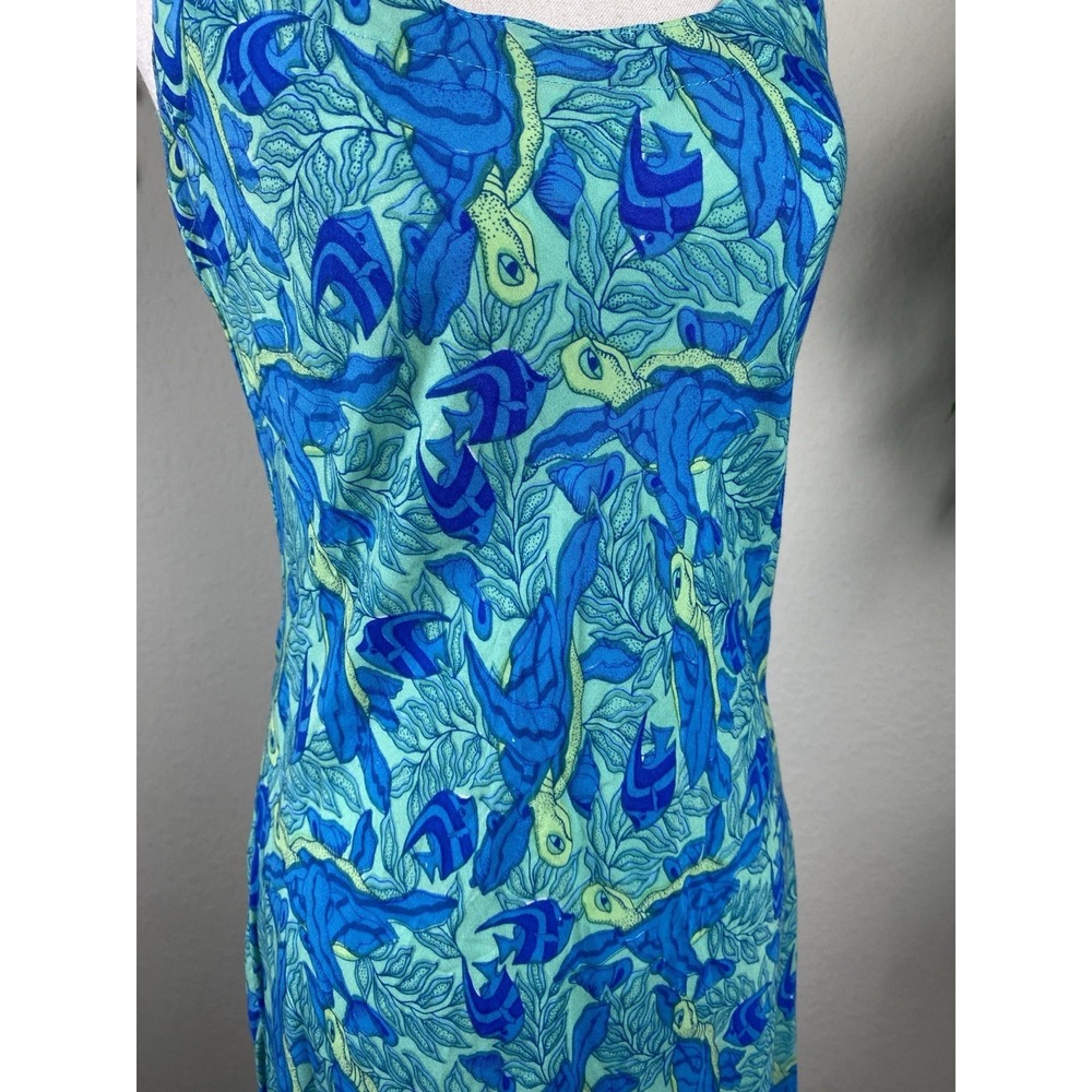 Rainbow Jo Tropical Vacation Dress Size S Fish Turtle Print Beach Fairy Midi - Picture 2 of 7